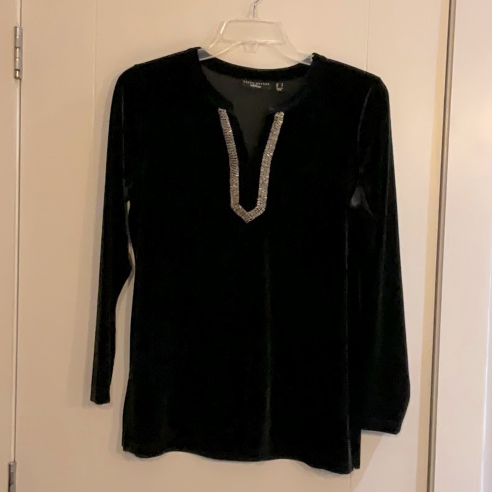 Beautiful Susan Graver Artisan Ponte Knit Top Embellish Neck M